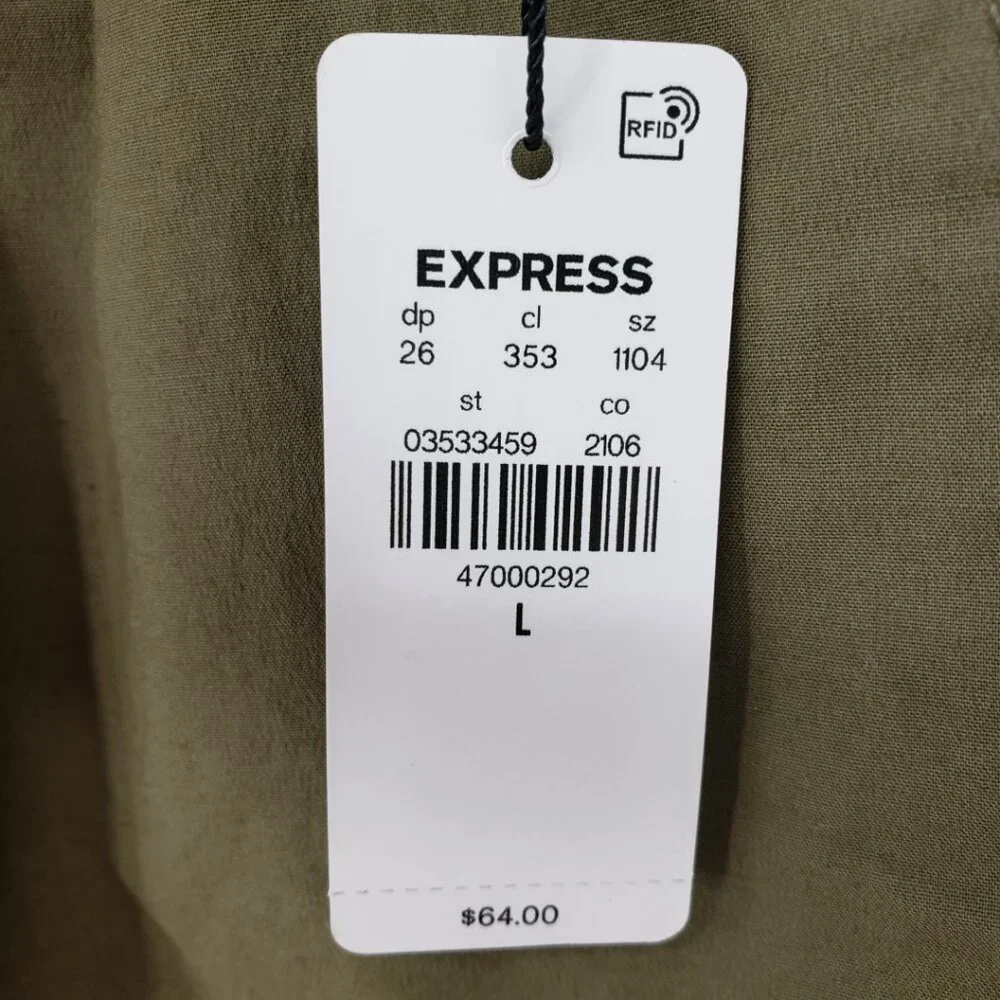 Express Pull on Cargo Shorts L Mens Elastic Drawstring‎ Waist Cotton Olive Green